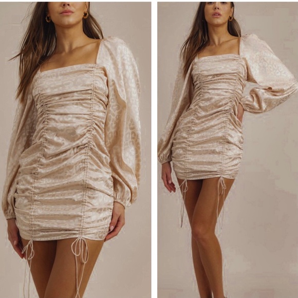 Madelynn Gathered Dress Satin Puff Sleeves - Picture 6 of 7